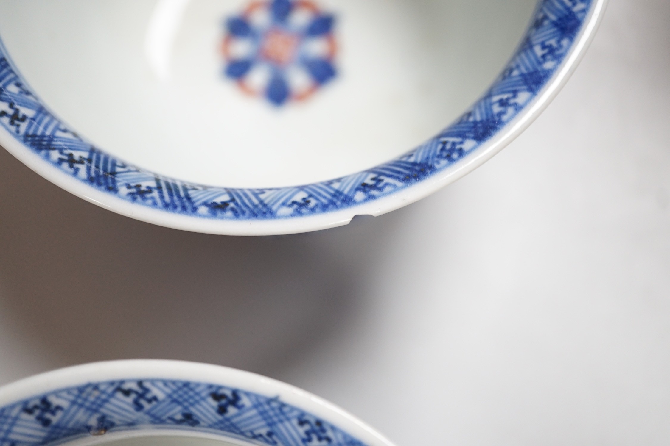 A Chinese prunus vase, 20cm, two Imari vases and a pair of Chinese bowls